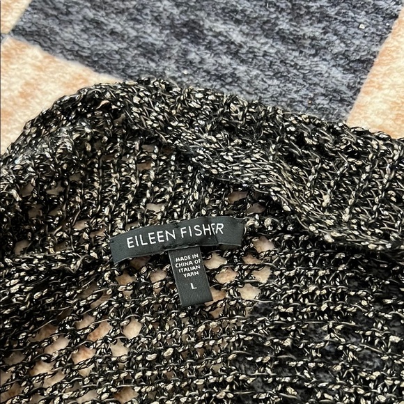 Eileen Fisher Metallic Crochet Knit Open Front Cardigan Cotton Linen - Picture 7 of 8